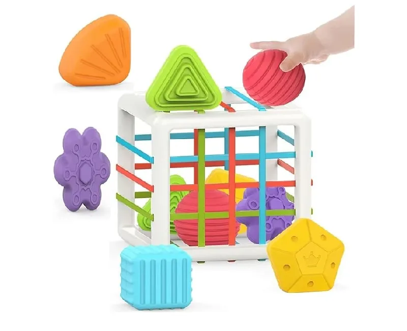 مكعب احبال ملون مع 6 قطع اشكال هندسية