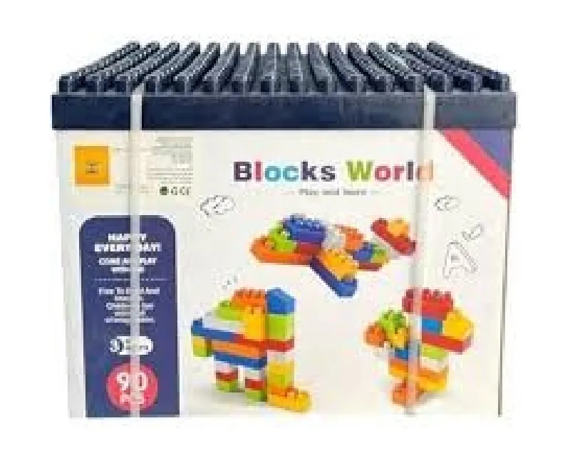 صندوق مكعبات و عربات 90 قطعة (كحلي )
