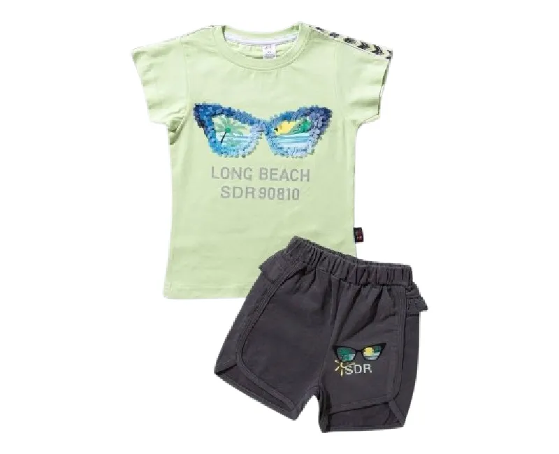 طقم بناتي تي شيرت وشورت