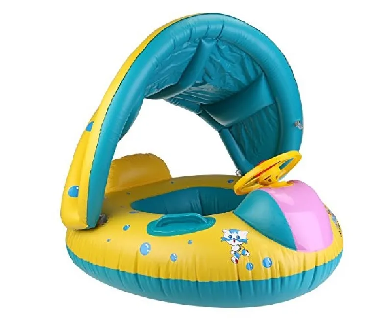 عوامة اطفال بغطاء شمس و دركسيون -مينت اخضر