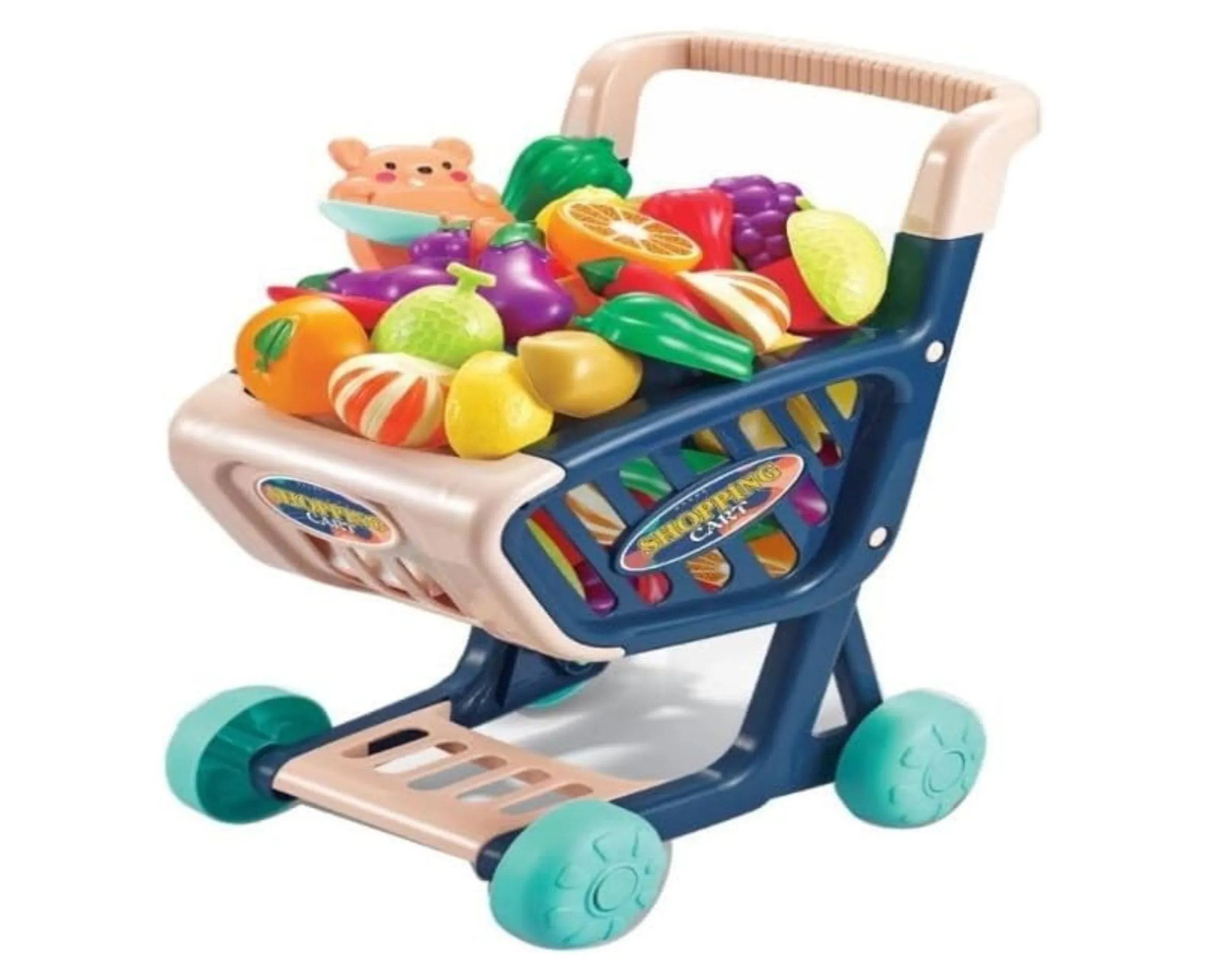 عربة تسوق 36 قطعة من الخضروات و الفواكة - كحلي