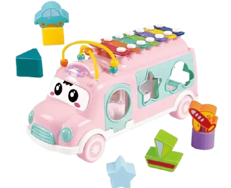 اكسيليفون بشكل سيارة و مكعبات تطابق 7 قطع  - بينك