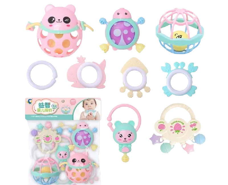 كيس شخاليل و عضاضات 9 قطع -ملون