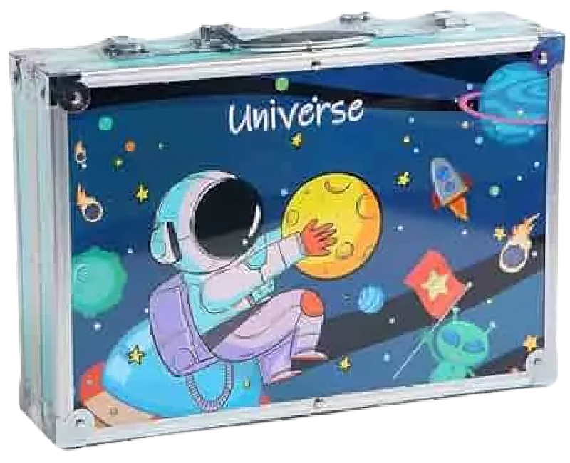 شنطة الوان معدن 145 قطعة -ازرق شكل فضاء