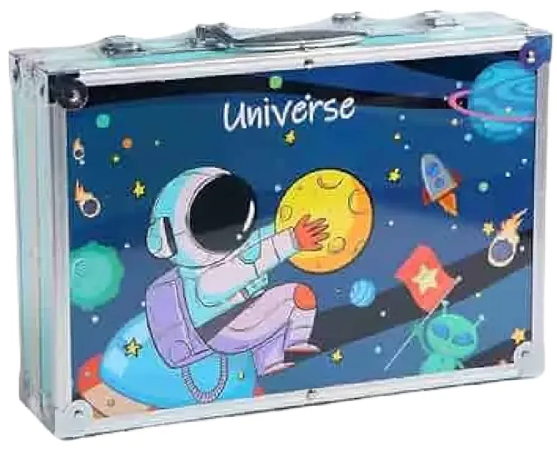 شنطة الوان معدن 145 قطعة -ازرق شكل فضاء