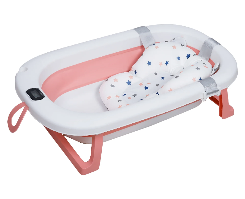 بانيو استحمام ديجيتال مع مخدة استحمام و كاب شاور _ لون بينك