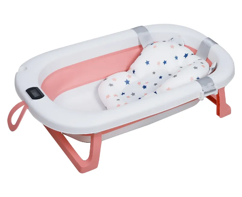 بانيو استحمام ديجيتال مع مخدة استحمام و كاب شاور _ لون بينك