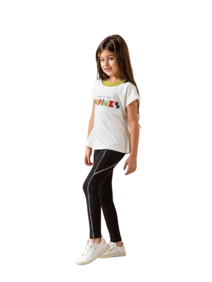 9*ترنج بناتي كاجوال تلت قطع توب وتي شيرت وبنطلون