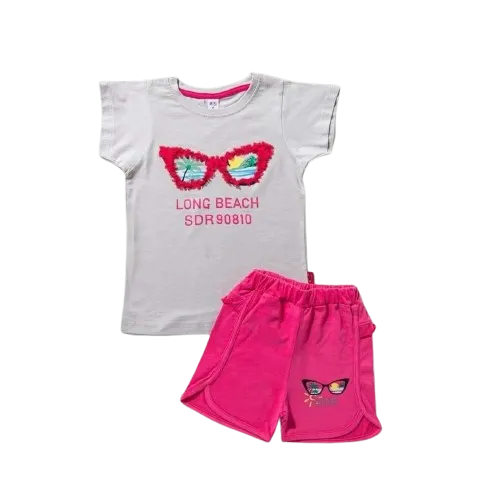 ترنج بناتي قطعتين تي شيرت وهوت شورت صيفي *50