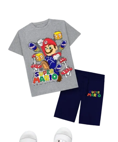 ترنج ولادي تي شيرت وشورت رمادي في اسود*61