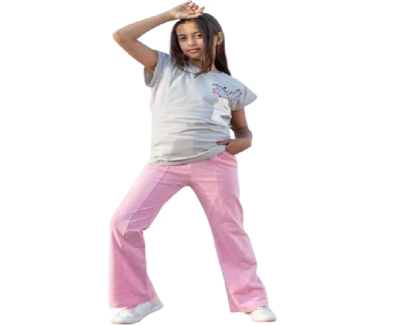 ترنج بناتي قطعتين تي شيرت وبنطلون بينك  _ صيفي*1