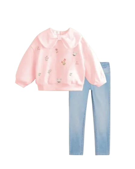 طقم بناتي مكون من قطعتين سويت شيرت وبنطلون جينز شتوي *31