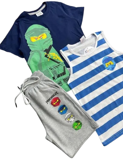 طقم ولادي مكون من 3 قطع تي شيرت كت وشورت وتي شيرت بنص*25