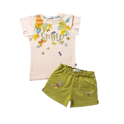 طقم باتي تي شيرت وهوت شورت جينز اخضر *76