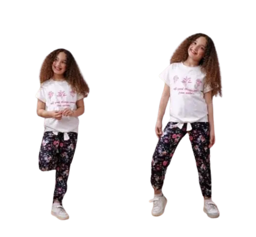 ترنج بناتي  بنطلون وتي شيرت ابيض *111